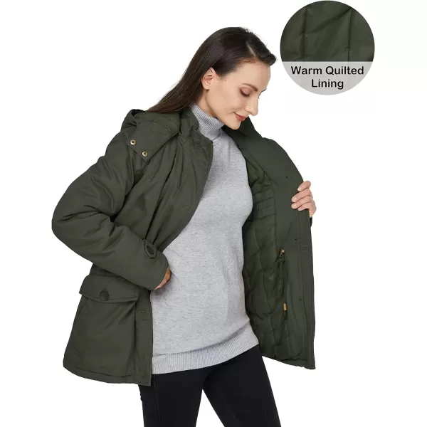 WenVen Womens Winter Warm Thicken Military Parka Jacket with Removable HoodArmy Green