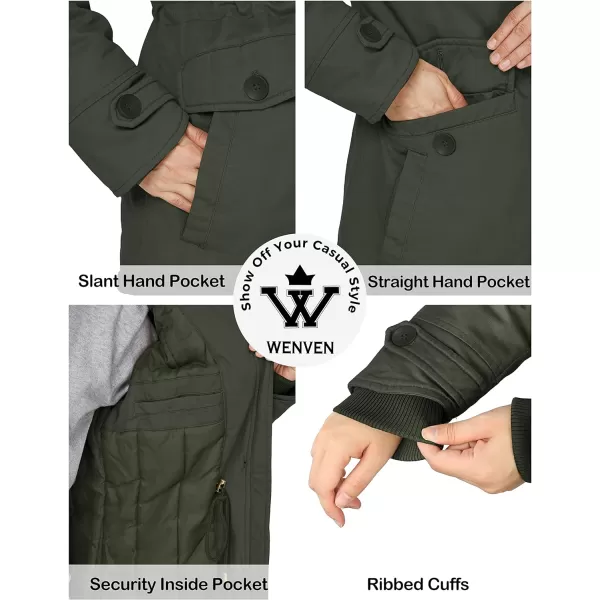 WenVen Womens Winter Warm Thicken Military Parka Jacket with Removable HoodArmy Green