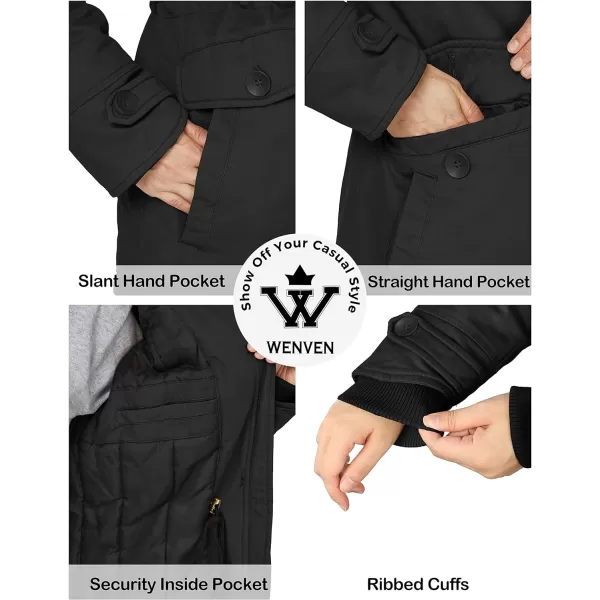 WenVen Womens Winter Warm Thicken Military Parka Jacket with Removable HoodBlack