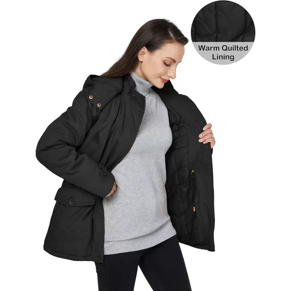WenVen Womens Winter Warm Thicken Military Parka Jacket with Removable HoodBlack