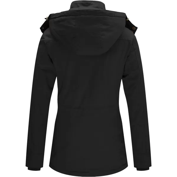 WenVen Womens Winter Warm Thicken Military Parka Jacket with Removable HoodBlack