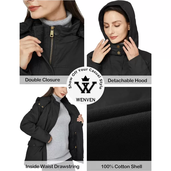 WenVen Womens Winter Warm Thicken Military Parka Jacket with Removable HoodBlack