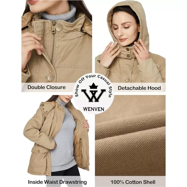 WenVen Womens Winter Warm Thicken Military Parka Jacket with Removable HoodKhaki