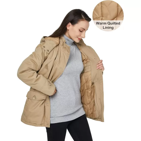 WenVen Womens Winter Warm Thicken Military Parka Jacket with Removable HoodKhaki