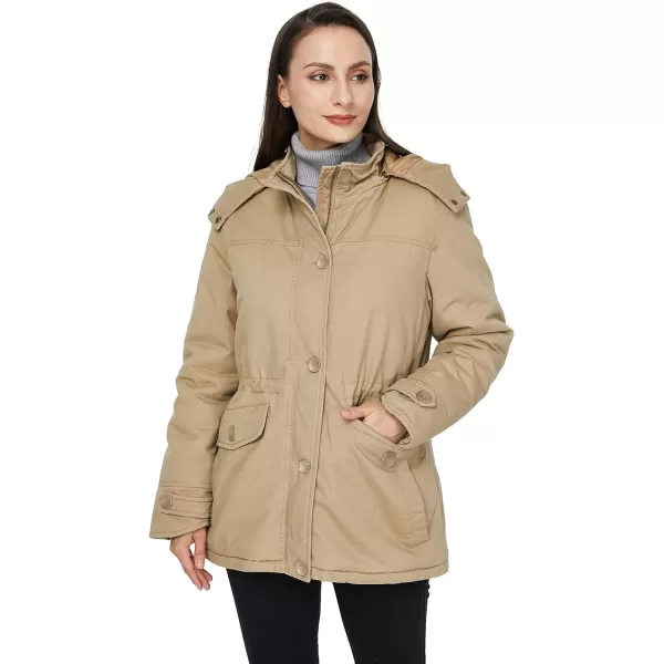 WenVen Womens Winter Warm Thicken Military Parka Jacket with Removable HoodKhaki