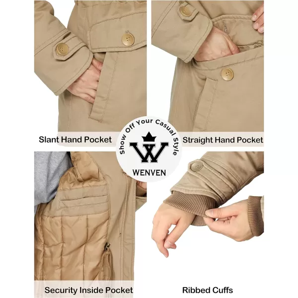 WenVen Womens Winter Warm Thicken Military Parka Jacket with Removable HoodKhaki