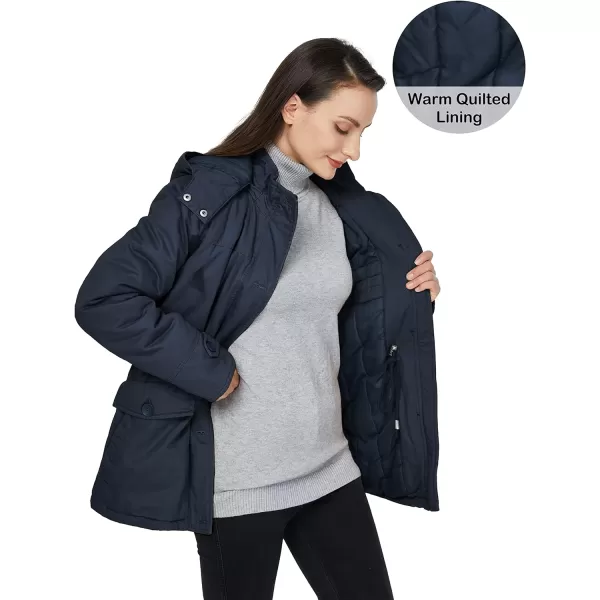 WenVen Womens Winter Warm Thicken Military Parka Jacket with Removable HoodNavy