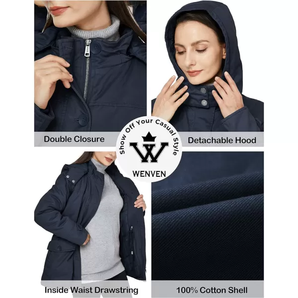 WenVen Womens Winter Warm Thicken Military Parka Jacket with Removable HoodNavy