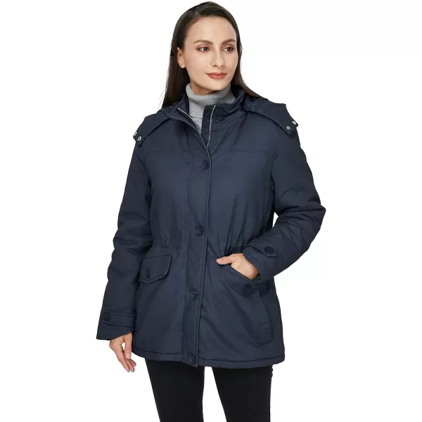 WenVen Womens Winter Warm Thicken Military Parka Jacket with Removable HoodNavy