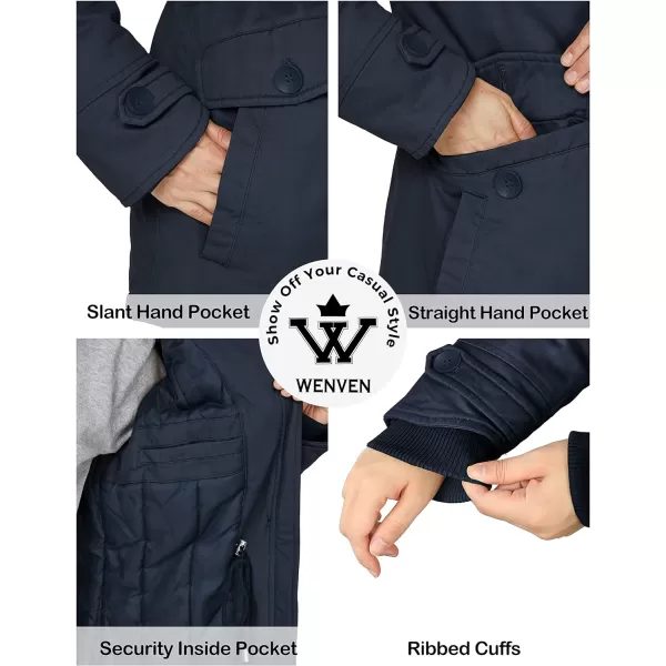 WenVen Womens Winter Warm Thicken Military Parka Jacket with Removable HoodNavy