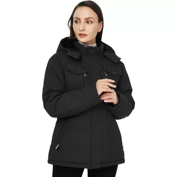 WenVen Womens Winter Water Resistant Warm Puffer Coat with Detachable HoodBlack
