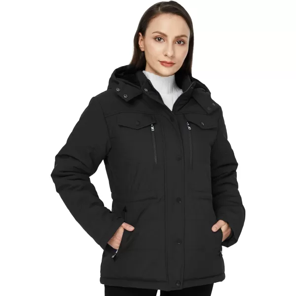 WenVen Womens Winter Water Resistant Warm Puffer Coat with Detachable HoodBlack