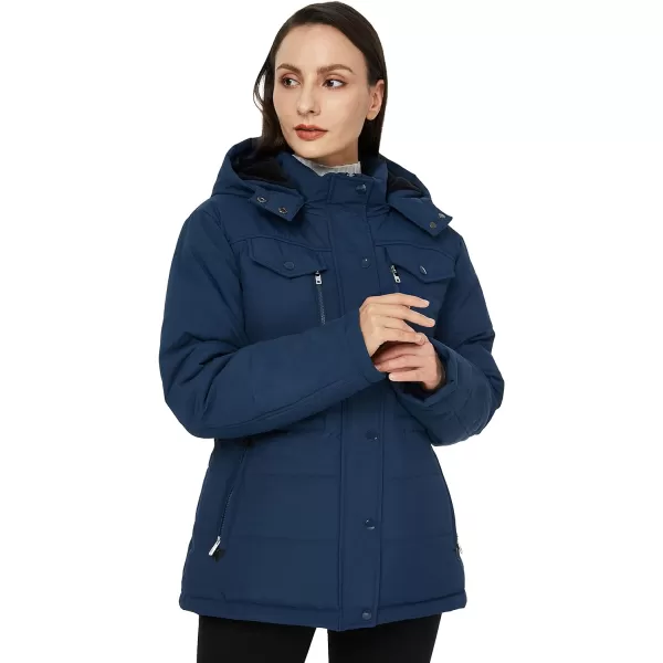 WenVen Womens Winter Water Resistant Warm Puffer Coat with Detachable HoodNavy