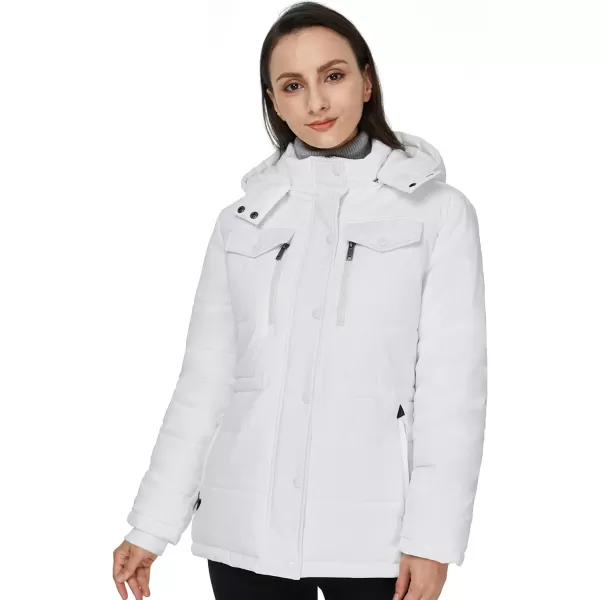 WenVen Womens Winter Water Resistant Warm Puffer Coat with Detachable HoodWhite