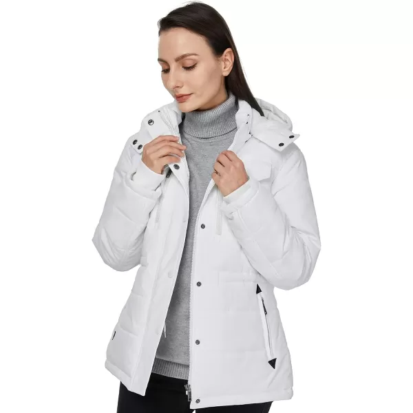 WenVen Womens Winter Water Resistant Warm Puffer Coat with Detachable HoodWhite