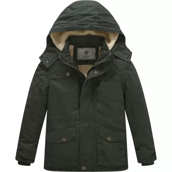 WenVen Boys Winter Thicken Cotton Coat Heavy Sherpa Lined Hooded Parka JacketArmy Green