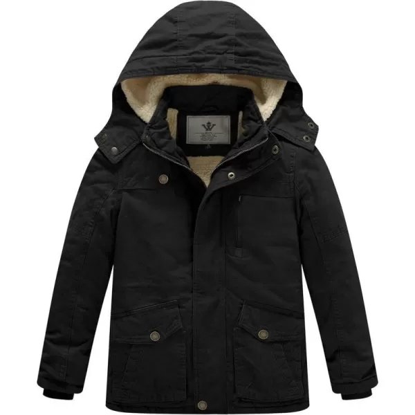 WenVen Boys Winter Thicken Cotton Coat Heavy Sherpa Lined Hooded Parka JacketBlack