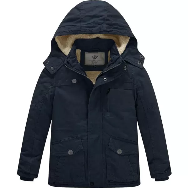 WenVen Boys Winter Thicken Cotton Coat Heavy Sherpa Lined Hooded Parka JacketBlue