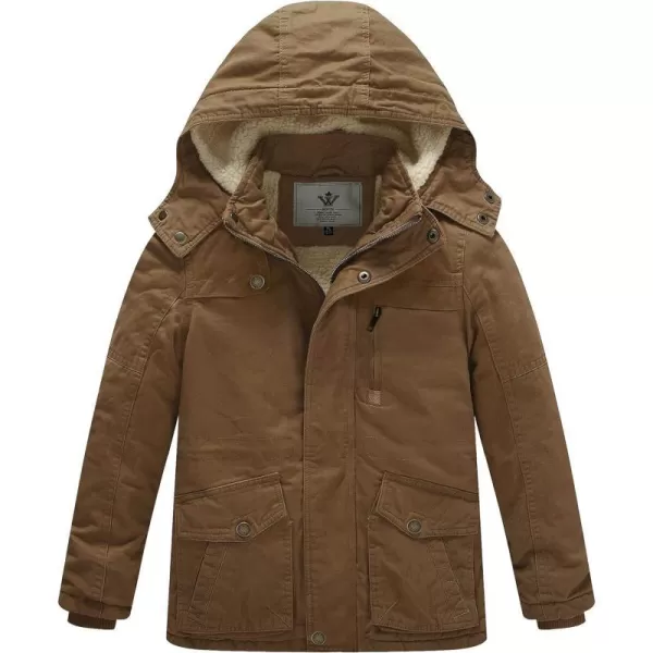 WenVen Boys Winter Thicken Cotton Coat Heavy Sherpa Lined Hooded Parka JacketBrown