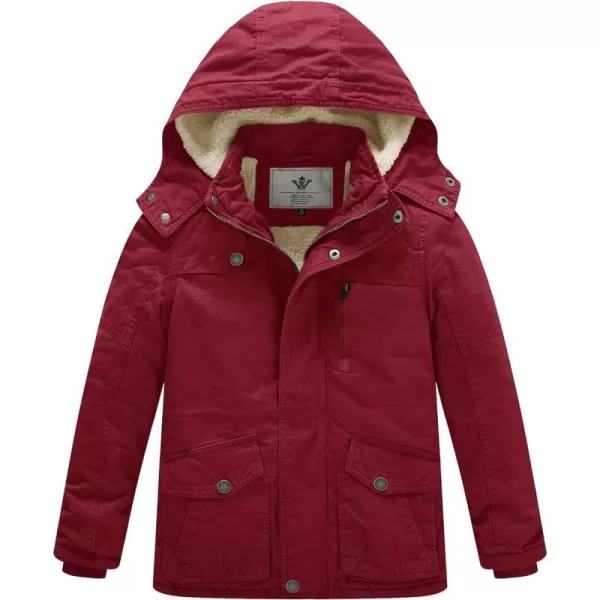 WenVen Boys Winter Thicken Cotton Coat Heavy Sherpa Lined Hooded Parka JacketClaret