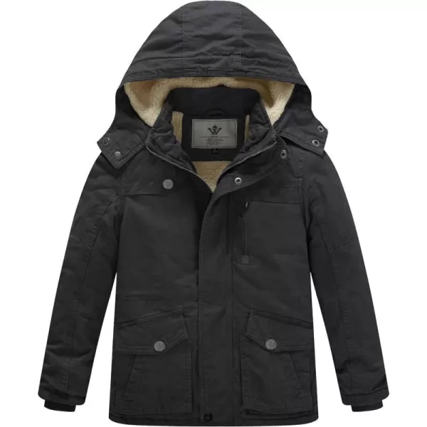 WenVen Boys Winter Thicken Cotton Coat Heavy Sherpa Lined Hooded Parka JacketGrey