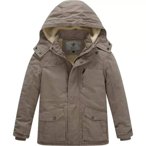 WenVen Boys Winter Thicken Cotton Coat Heavy Sherpa Lined Hooded Parka JacketKhaki