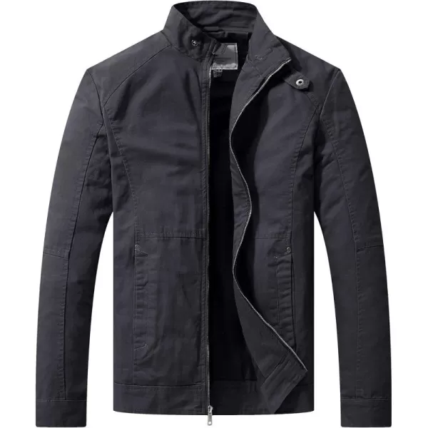 WenVen Mens Casual Canvas Cotton Military Jacket Lightweight Zip Up OutwearGray