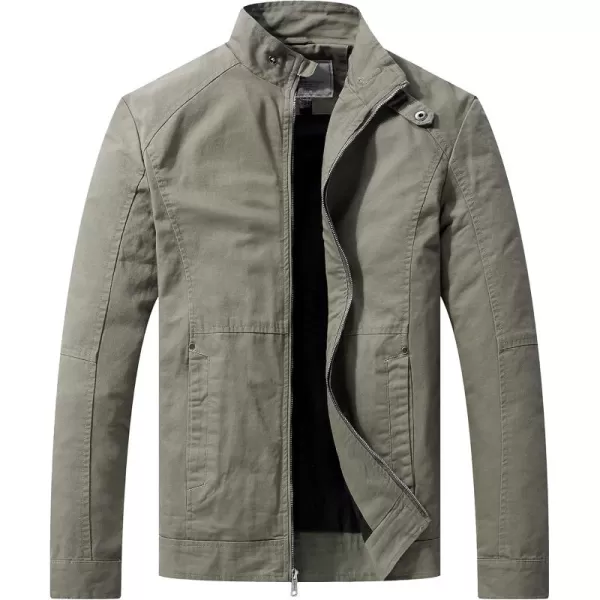 WenVen Mens Casual Canvas Cotton Military Jacket Lightweight Zip Up OutwearOlive