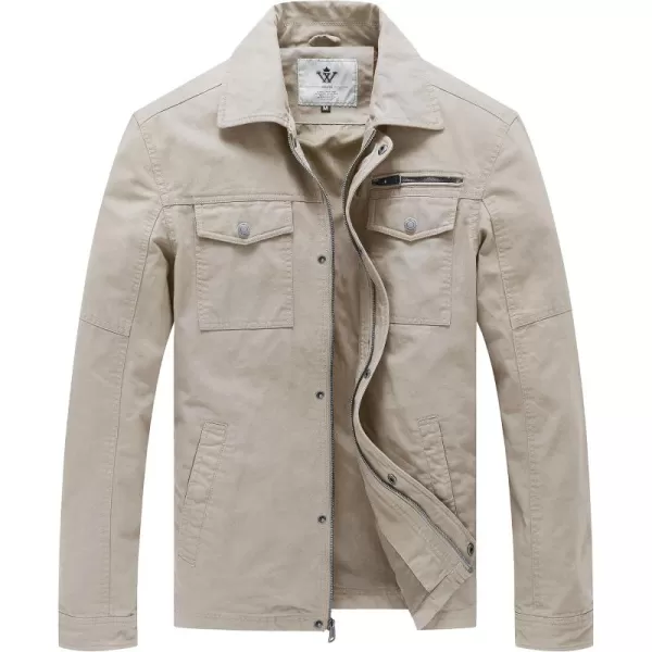 WenVen Mens Casual Canvas Cotton Military Lapel JacketDesert Sand