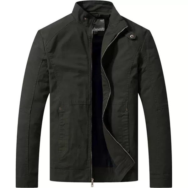 WenVen Mens Casual Lightweight Military Jacket Cotton Zip up Outerwear CoatArmy Green