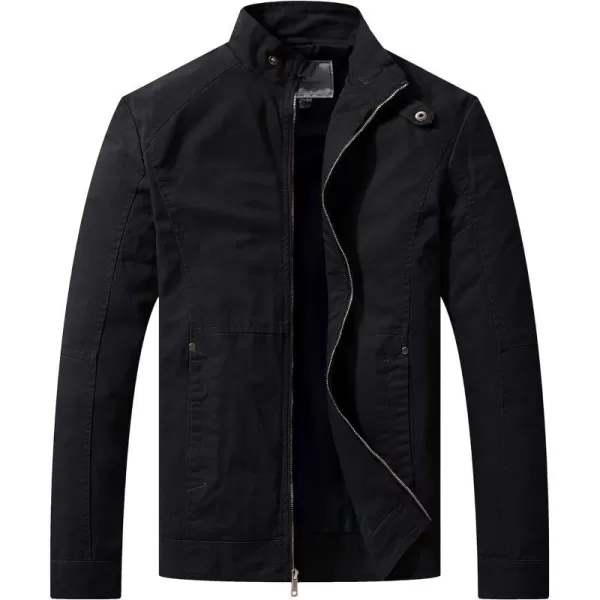 WenVen Mens Casual Lightweight Military Jacket Cotton Zip up Outerwear CoatBlack