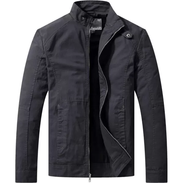 WenVen Mens Casual Lightweight Military Jacket Cotton Zip up Outerwear CoatGray