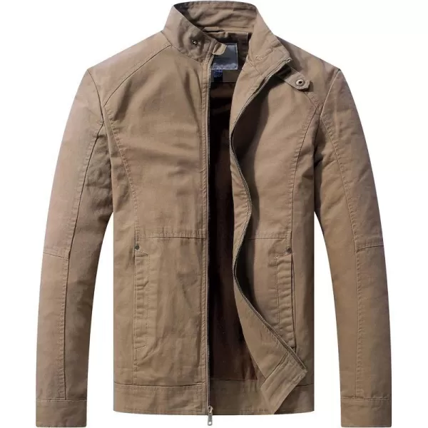 WenVen Mens Casual Lightweight Military Jacket Cotton Zip up Outerwear CoatKhaki