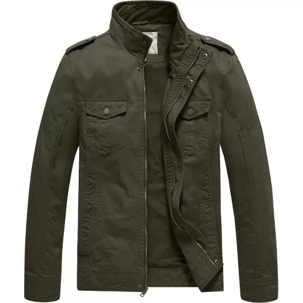 WenVen Mens Casual Washed Cotton Military JacketArmy Green
