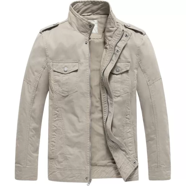 WenVen Mens Casual Washed Cotton Military JacketDesert Sand