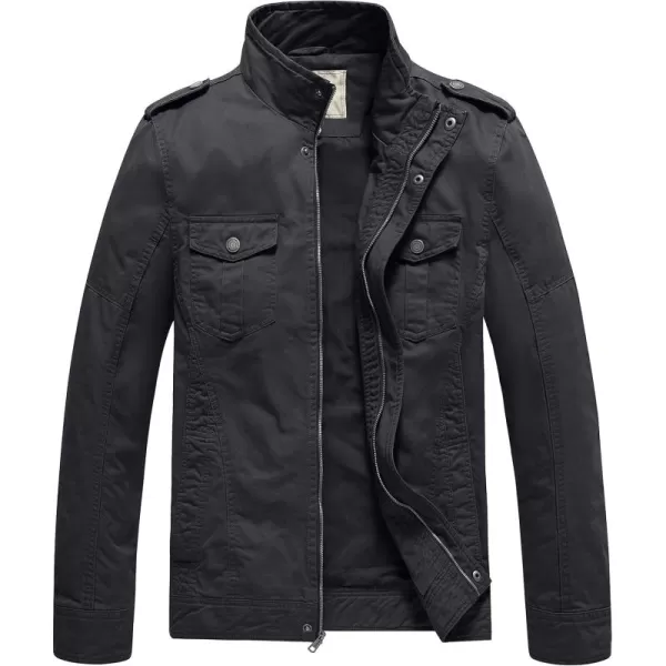 WenVen Mens Casual Washed Cotton Military JacketGrey