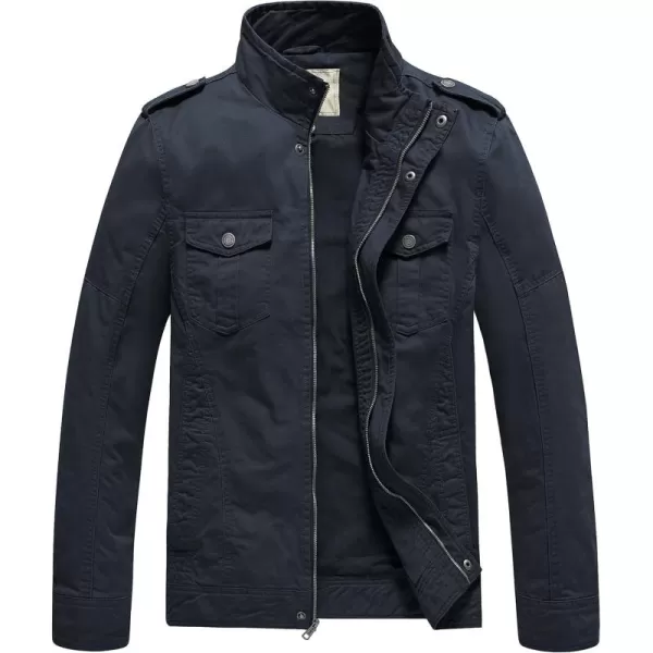 WenVen Mens Casual Washed Cotton Military JacketNavy
