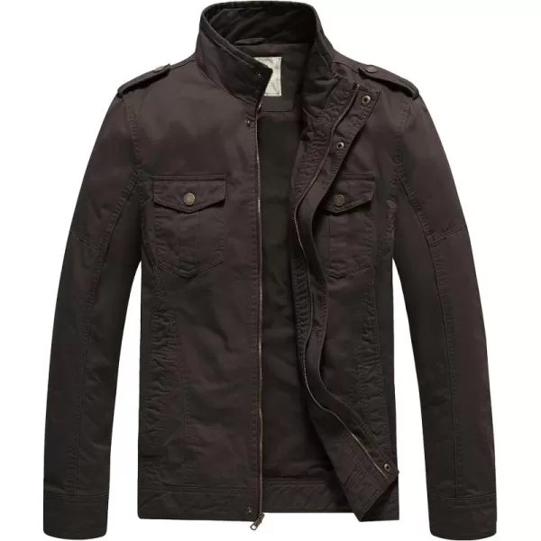 WenVen Mens Casual Washed Cotton Military JacketTobacco