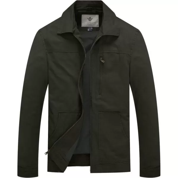 WenVen Mens Lightweight Cotton Canvas Work Jacket Casual Lapel WindbreakerArmy Green
