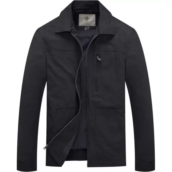 WenVen Mens Lightweight Cotton Canvas Work Jacket Casual Lapel WindbreakerGrey