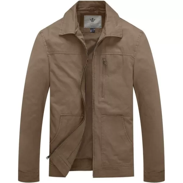 WenVen Mens Lightweight Cotton Canvas Work Jacket Casual Lapel WindbreakerKhaki