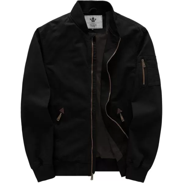 WenVen Mens Lightweight Cotton Flight Bomber Jacket Casual Military WindbreakerBlack