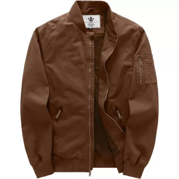 WenVen Mens Lightweight Cotton Flight Bomber Jacket Casual Military WindbreakerCoffee
