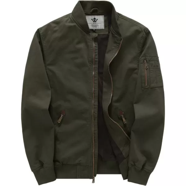 WenVen Mens Lightweight Cotton Flight Bomber Jacket Casual Military WindbreakerGreen