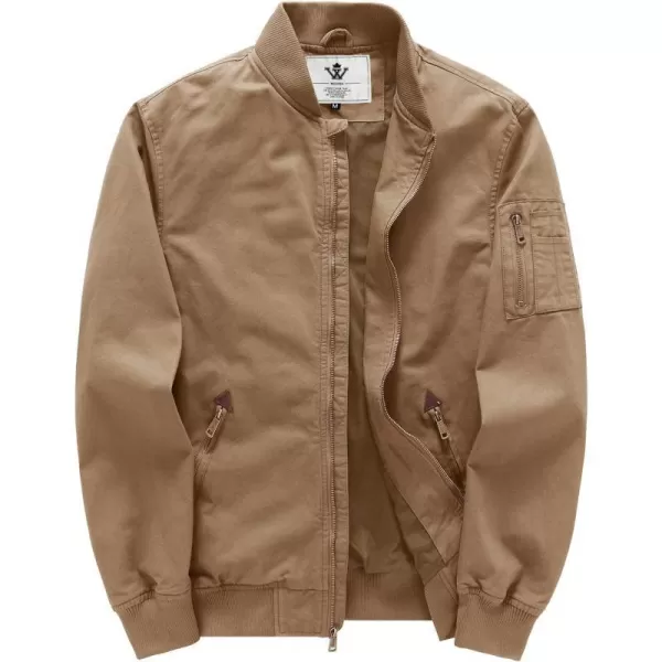 WenVen Mens Lightweight Cotton Flight Bomber Jacket Casual Military WindbreakerKhaki