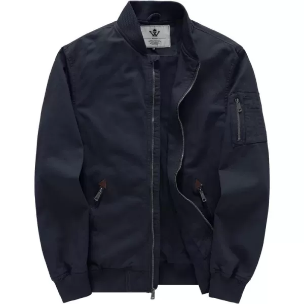 WenVen Mens Lightweight Cotton Flight Bomber Jacket Casual Military WindbreakerNavy