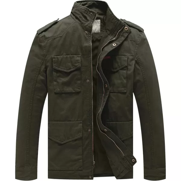WenVen Mens Lightweight Military Style Jacket Twill Cotton WindbreakerArmy Green