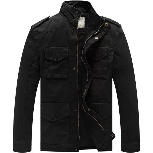WenVen Mens Lightweight Military Style Jacket Twill Cotton WindbreakerBlack