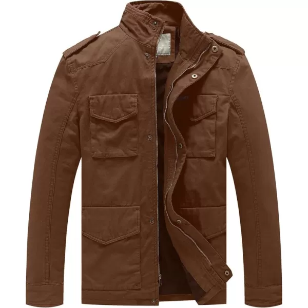 WenVen Mens Lightweight Military Style Jacket Twill Cotton WindbreakerCoffee