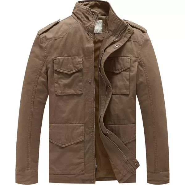WenVen Mens Lightweight Military Style Jacket Twill Cotton WindbreakerKhaki